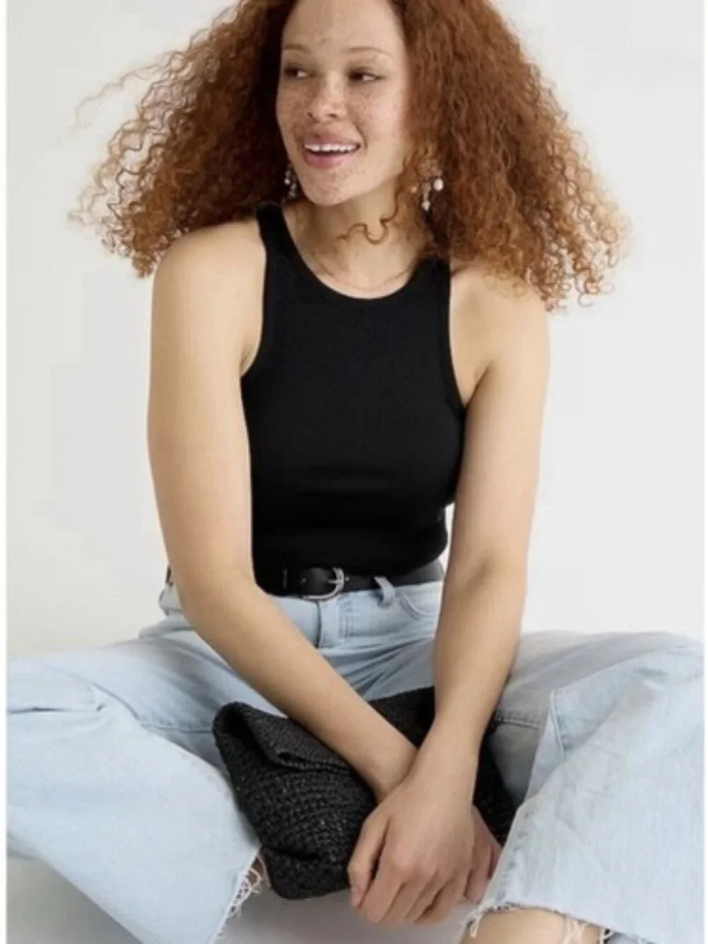 NWT J Crew New Favorite Tank Top in Vintage Rib Cotton Modal Black Women's XL